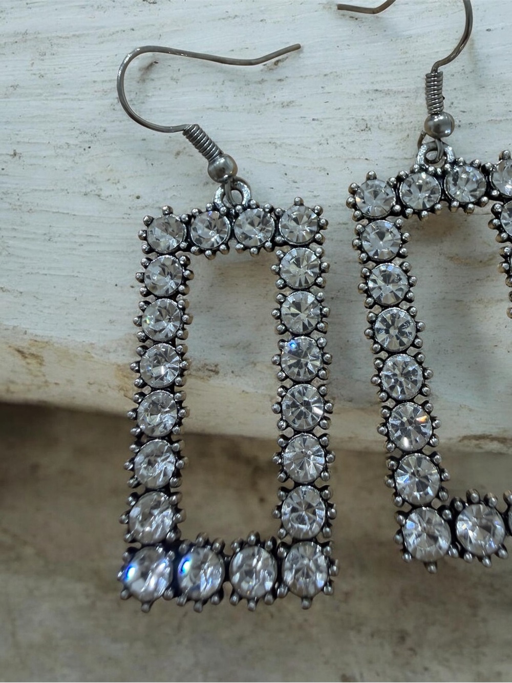 Silver Crystal Rectangle Drop Earrings - Women Jewelry